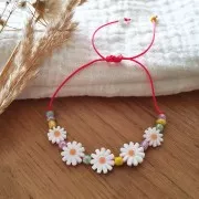 12mm Mother of Pearl Daisy Flower Bead - White - Orange x1