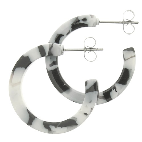 25mm Cellulose Acetate Hoop earrings - Tortoiseshell - Black - White x2