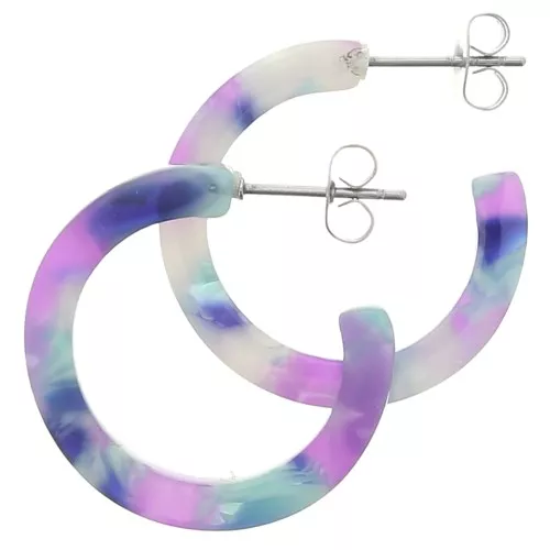 25mm Cellulose Acetate Hoop earrings - Tortoiseshell - Purple - Blue x2