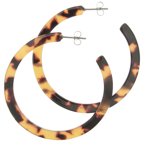 50mm Cellulose Acetate hoop earrings - Tortoiseshell - Brown - Black x2