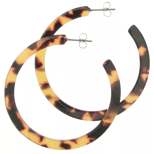 50mm Cellulose Acetate hoop earrings - Tortoiseshell - Brown - Black x2