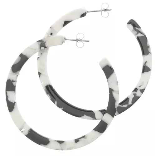 50mm Cellulose Acetate hoop earrings - Tortoiseshell - White - Black x2