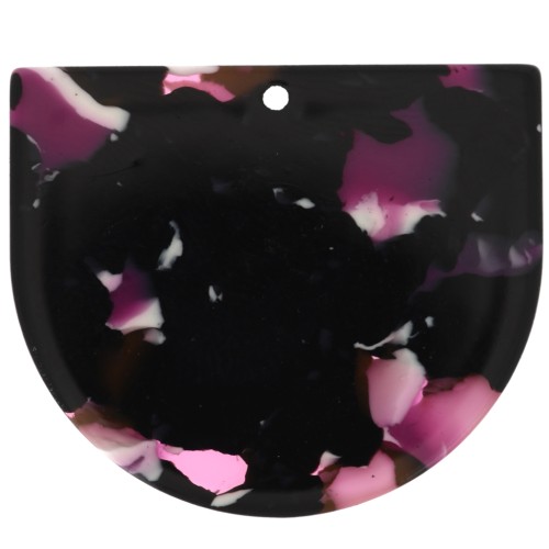 29x34mm Half-moon pendant in acetate - Tortoiseshell - Plum - White x1