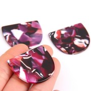 29x34mm Half-moon pendant in acetate - Tortoiseshell - Plum - White x1