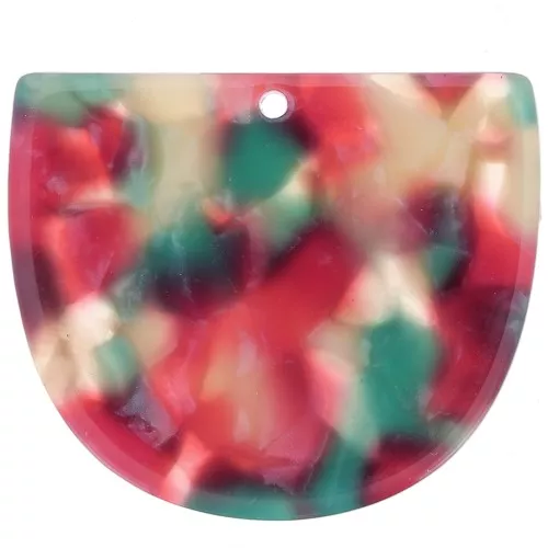 29x34mm Half-moon pendant in acetate - Tortoiseshell - Red - White - Green x1