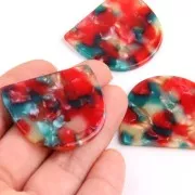 29x34mm Half-moon pendant in acetate - Tortoiseshell - Red - White - Green x1