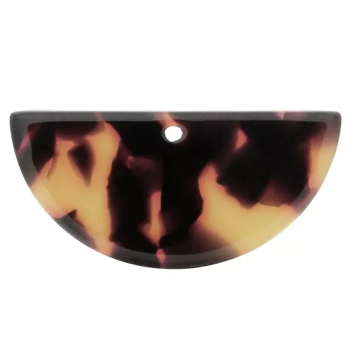 15x30.5mm Acetate Half Moon Pendant - Tortoiseshell - Brown - Black x1