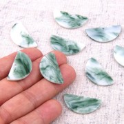 15x30.5mm Acetate Half Moon Pendant - Marbled Dark Green - White x1