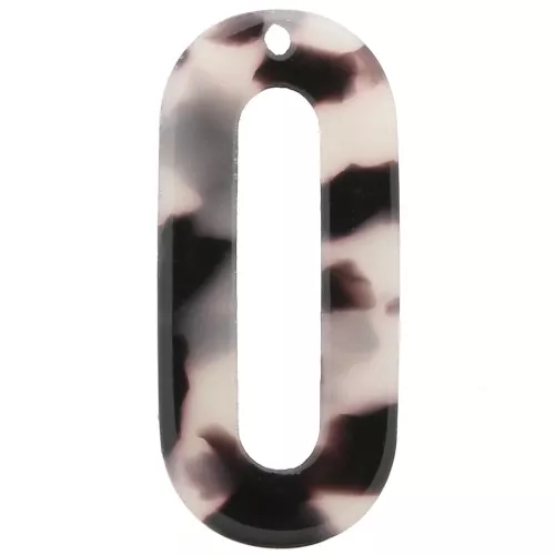30x13 mm - Acetate Oval Hollow Pendant - Tortoiseshell - Beige - Black x1