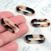 30x13 mm - Acetate Oval Hollow Pendant - Tortoiseshell - Beige - Black x1
