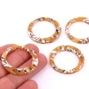 36mm Tortoiseshell Acetate Hollow round Pendant - Ochre - Black x1