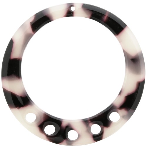 36mm Tortoiseshell Acetate Hollow round Pendant - Beige - Black x1