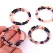 36mm Tortoiseshell Acetate Hollow round Pendant - Beige - Black x1