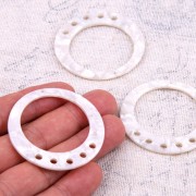 36mm Tortoiseshell Acetate Hollow round Pendant - Pearl White x1