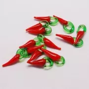 20x10mm Glass Chilli Charms - Red - Green x4
