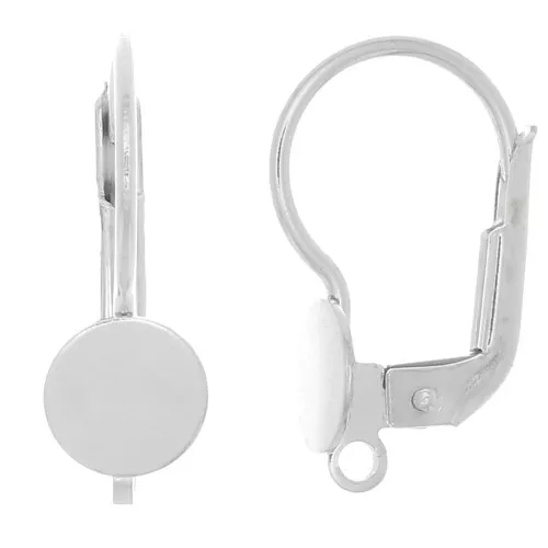 17mm 925 Sterling Silver Leverback Earrings for 6mm cabochon with closed ring x2