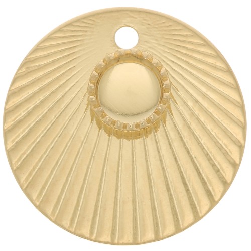 15mm Round charm with pleated effect for 4mm cabochon - Fine Gold Plated x1