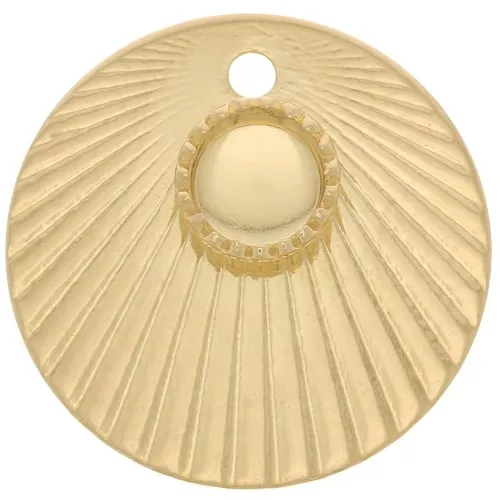 15mm Round charm with pleated effect for 4mm cabochon - Fine Gold Plated x1