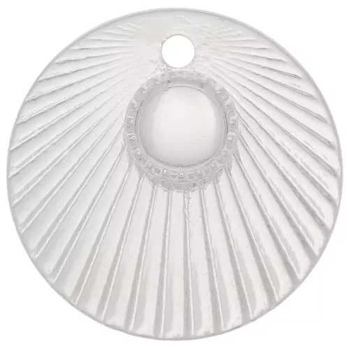15mm Round charm with pleated effect with setting for 4mm cabochon - Fine silver plating x1