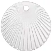 15mm Round charm with pleated effect with setting for 4mm cabochon - Fine silver plating x1