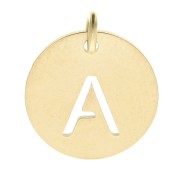 304 Stainless steel 12mm Round Medal - letter A - with jumpring - Gold Tone x1|raw }}