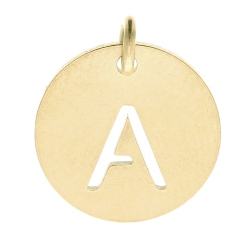 304 Stainless steel 12mm Round Medal - letter A - with jumpring - Gold Tone x1