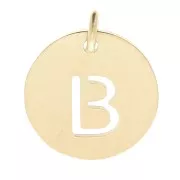 304 Stainless steel 12mm Round Medal - letter B - with jumpring - Gold Tone x1