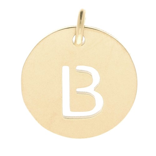 304 Stainless steel 12mm Round Medal - letter B - with jumpring - Gold Tone x1