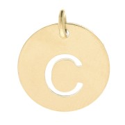 304 Stainless steel 12mm Round Medal - letter C - with jumpring - Gold Tone x1
