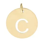 304 Stainless steel 12mm Round Medal - letter C - with jumpring - Gold Tone x1