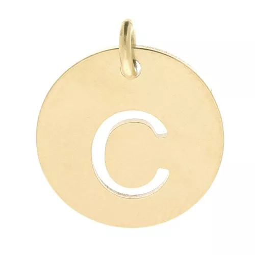 304 Stainless steel 12mm Round Medal - letter C - with jumpring - Gold Tone x1