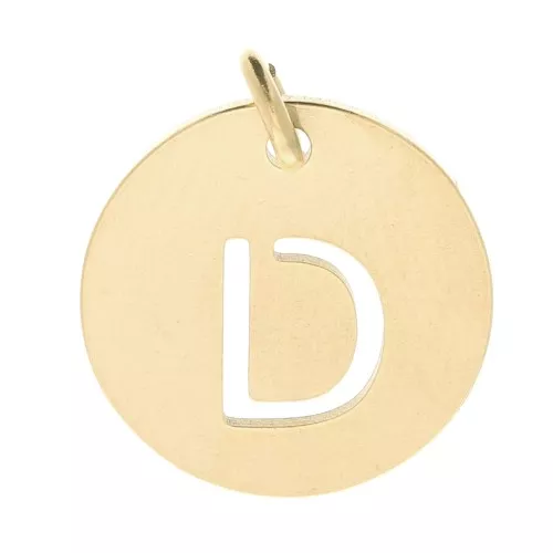 304 Stainless steel 12mm Round Medal - letter D - with jumpring - Gold Tone x1
