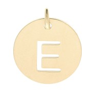 304 Stainless steel 12mm Round Medal - letter E - with jumpring - Gold Tone x1