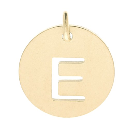 304 Stainless steel 12mm Round Medal - letter E - with jumpring - Gold Tone x1