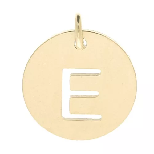 304 Stainless steel 12mm Round Medal - letter E - with jumpring - Gold Tone x1