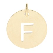 304 Stainless steel 12mm Round Medal - letter F - with jumpring - Gold Tone x1