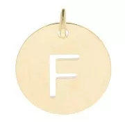 304 Stainless steel 12mm Round Medal - letter F - with jumpring - Gold Tone x1
