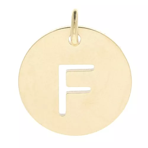 304 Stainless steel 12mm Round Medal - letter F - with jumpring - Gold Tone x1