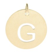 304 Stainless steel 12mm Round Medal - letter G - with jumpring - Gold Tone x1