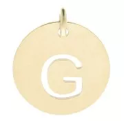 304 Stainless steel 12mm Round Medal - letter G - with jumpring - Gold Tone x1