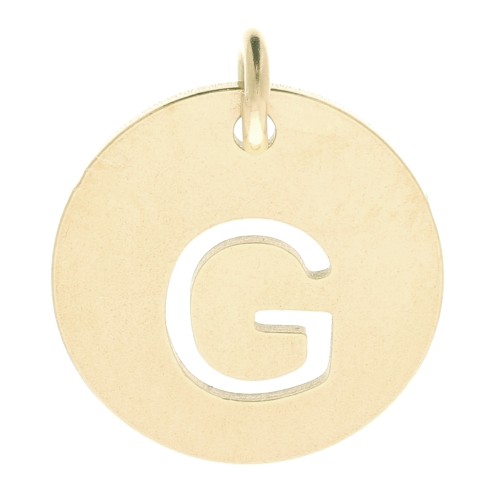 304 Stainless steel 12mm Round Medal - letter G - with jumpring - Gold Tone x1
