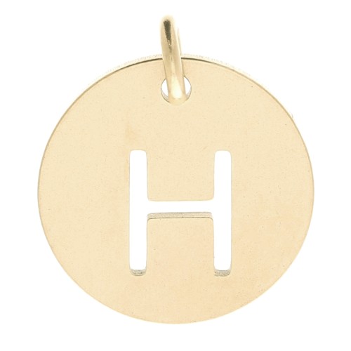 304 Stainless steel 12mm Round Medal - letter H - with jumpring - Gold Tone x1
