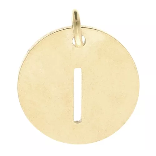 304 Stainless steel 12mm Round Medal - letter I - with jumpring - Gold Tone x1
