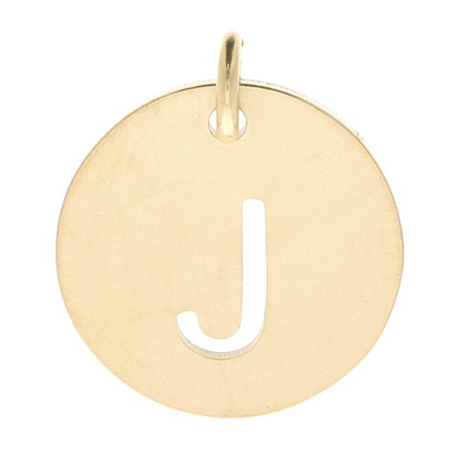 304 Stainless steel 12mm Round Medal - letter J - with jumpring - Gold Tone x1