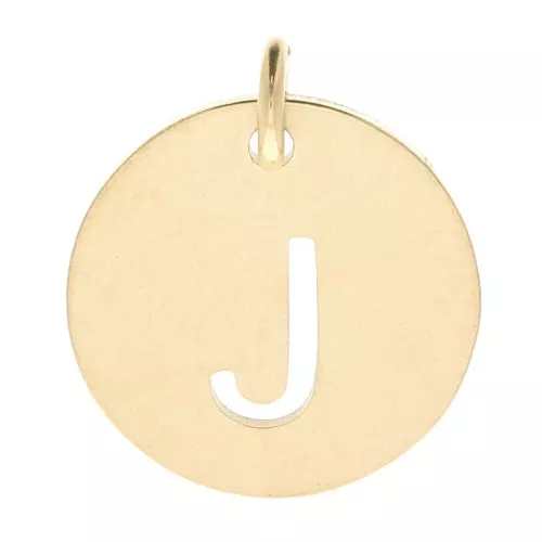 304 Stainless steel 12mm Round Medal - letter J - with jumpring - Gold Tone x1