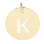 304 Stainless steel 12mm Round Medal - letter K - with jumpring - Gold Tone x1|raw }}