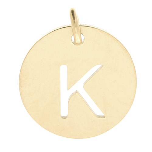 304 Stainless steel 12mm Round Medal - letter K - with jumpring - Gold Tone x1