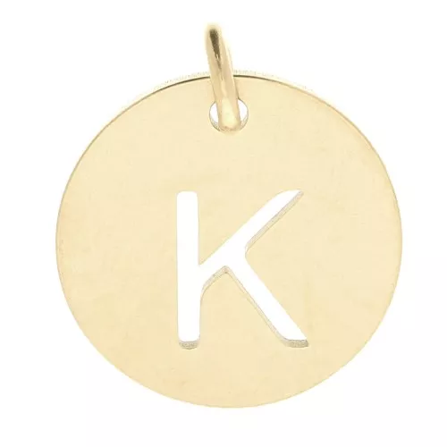 304 Stainless steel 12mm Round Medal - letter K - with jumpring - Gold Tone x1