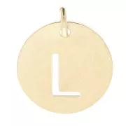 304 Stainless steel 12mm Round Medal - letter L - with jumpring - Gold Tone x1