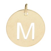 304 Stainless steel 12mm Round Medal - letter M - with jumpring - Gold Tone x1